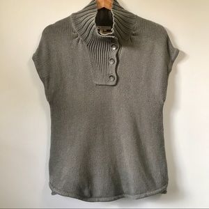 BCBGeneration Grey Mock Neck Button Short Sleeve Sweater, Size M